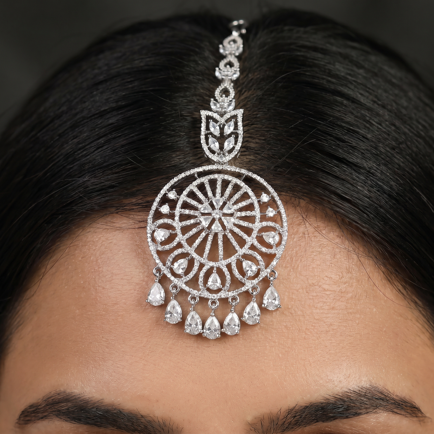 Openwork Tikka Featuring Circular Pendant and Fringe Detail