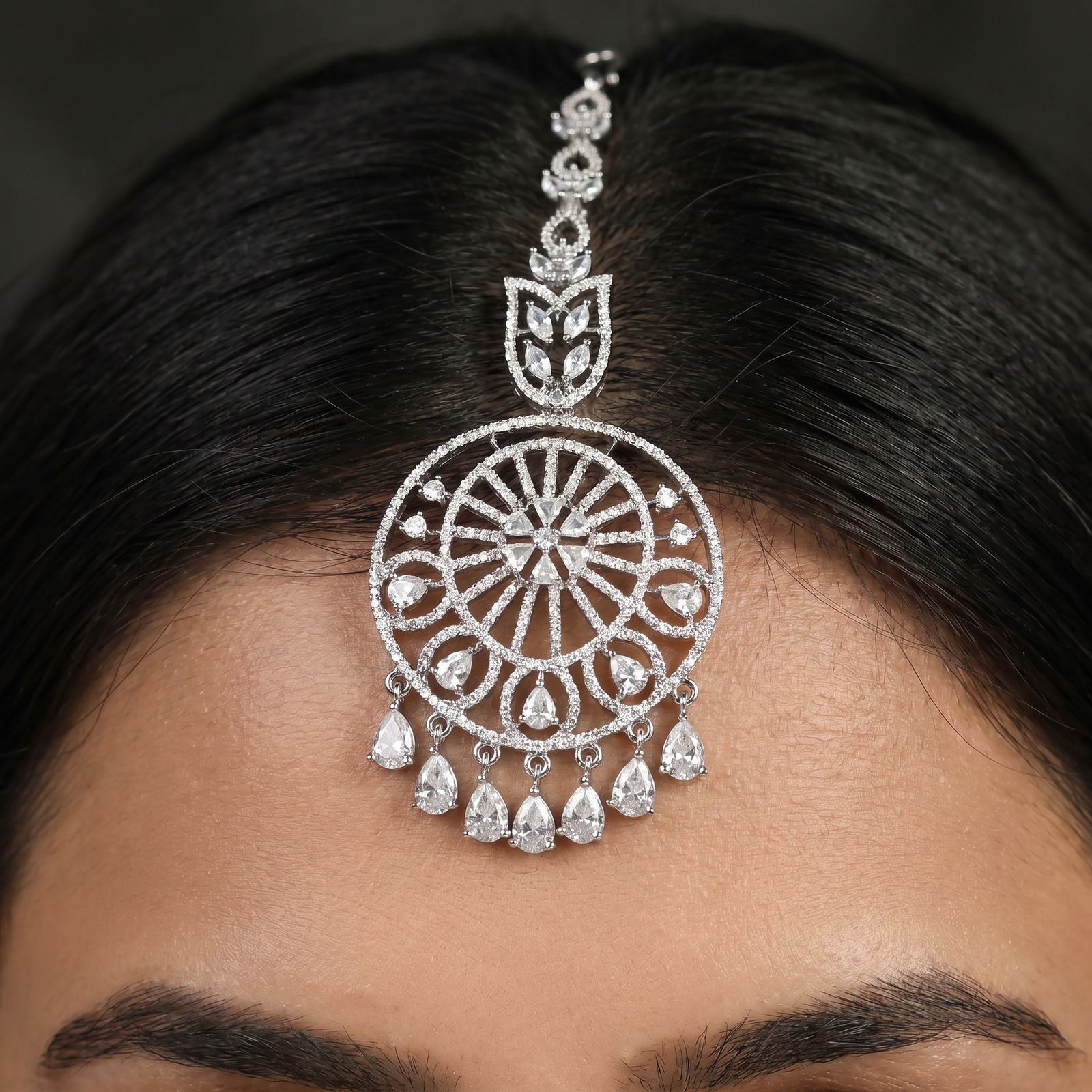 Openwork Tikka Featuring Circular Pendant and Fringe Detail