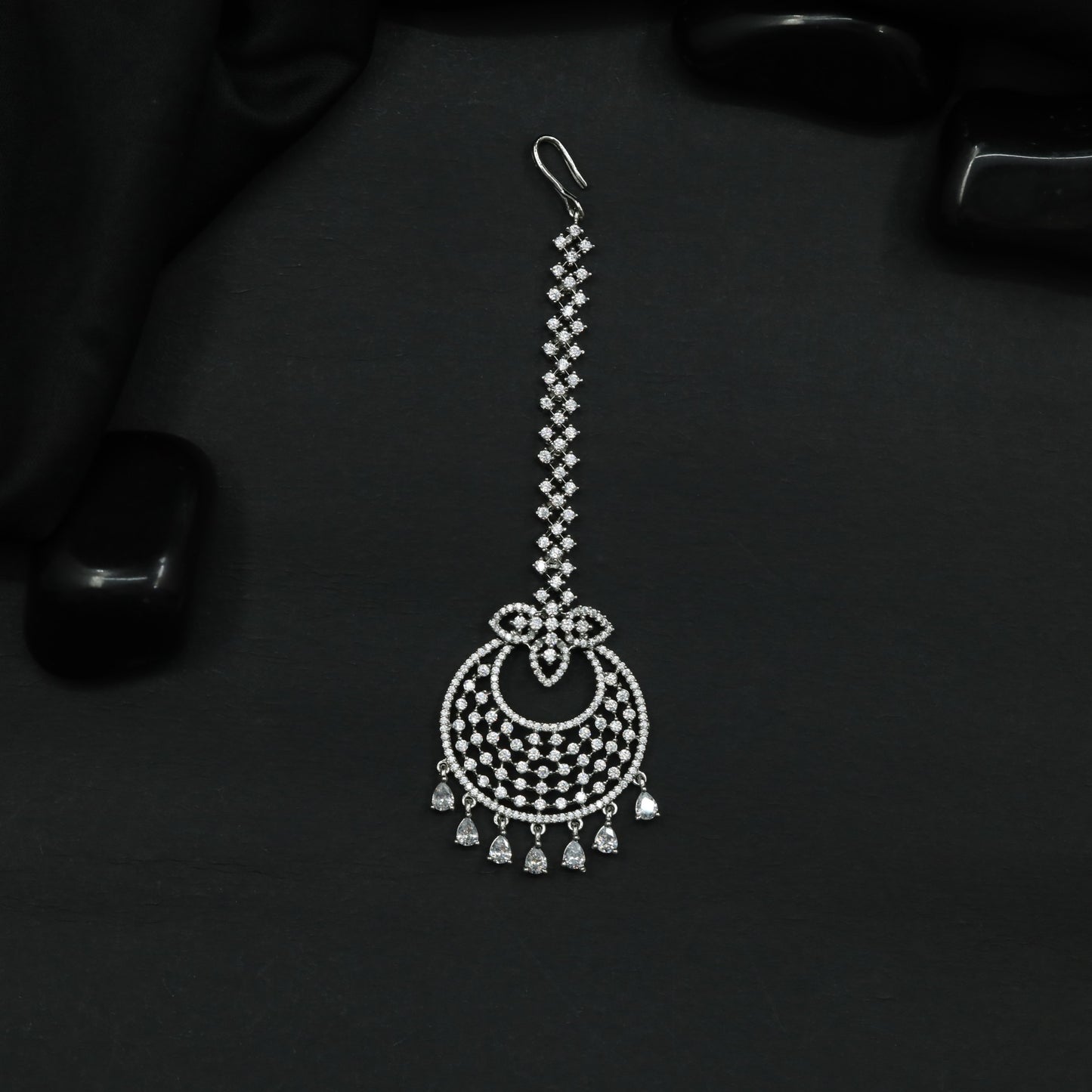 Openwork Tikka Featuring Crescent Pendant and Hanging Drops