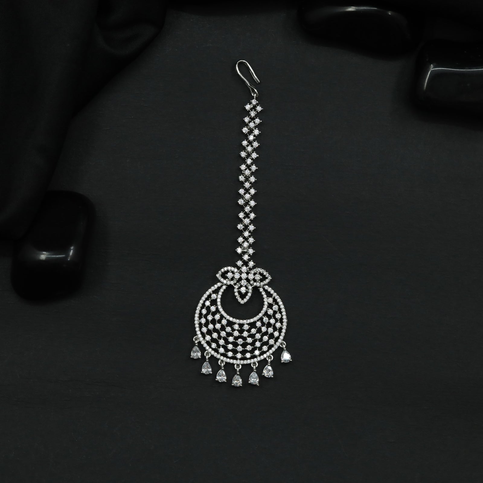 Openwork Tikka Featuring Crescent Pendant and Hanging Drops