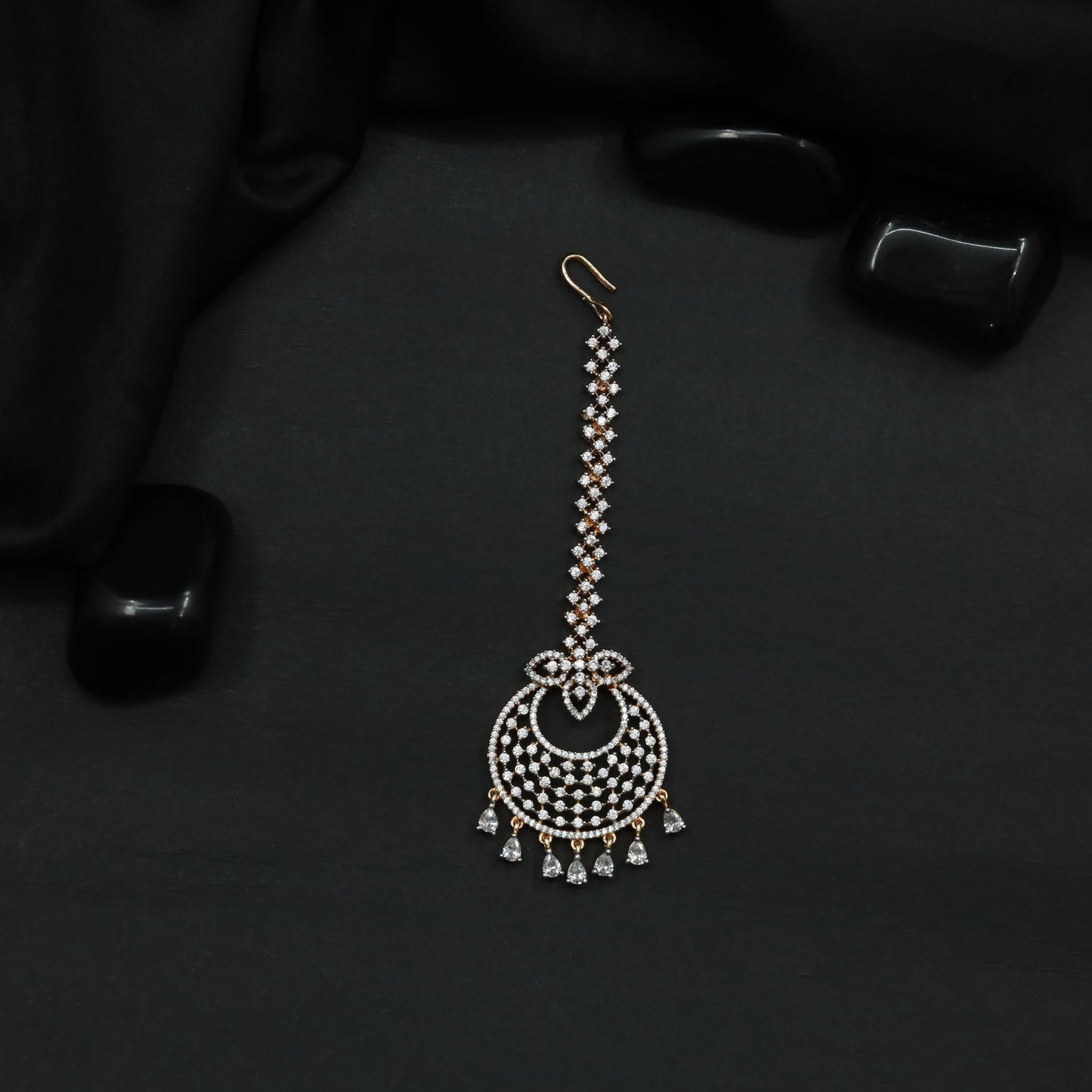 Openwork Tikka Featuring Crescent Pendant and Hanging Drops