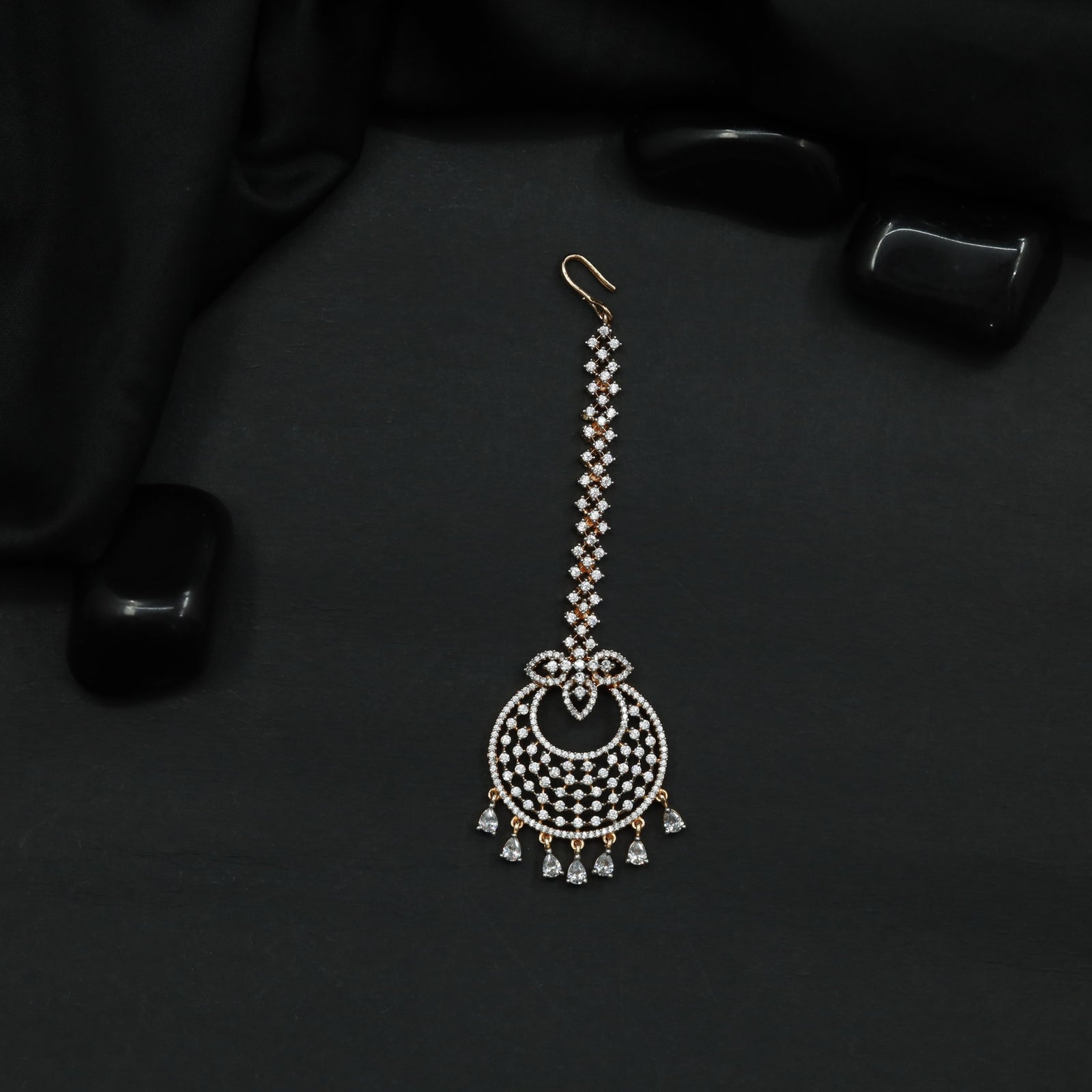 Openwork Tikka Featuring Crescent Pendant and Hanging Drops