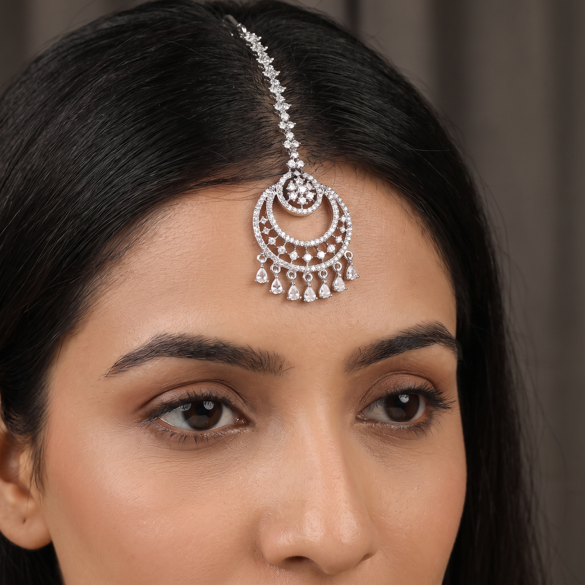 Rhodium Tikka with Circular Openwork Pendant