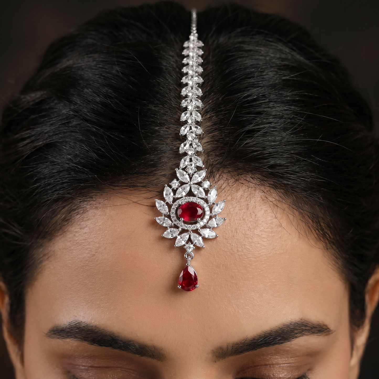 Floral Arrangement Tikka with Suspended Drop Detail
