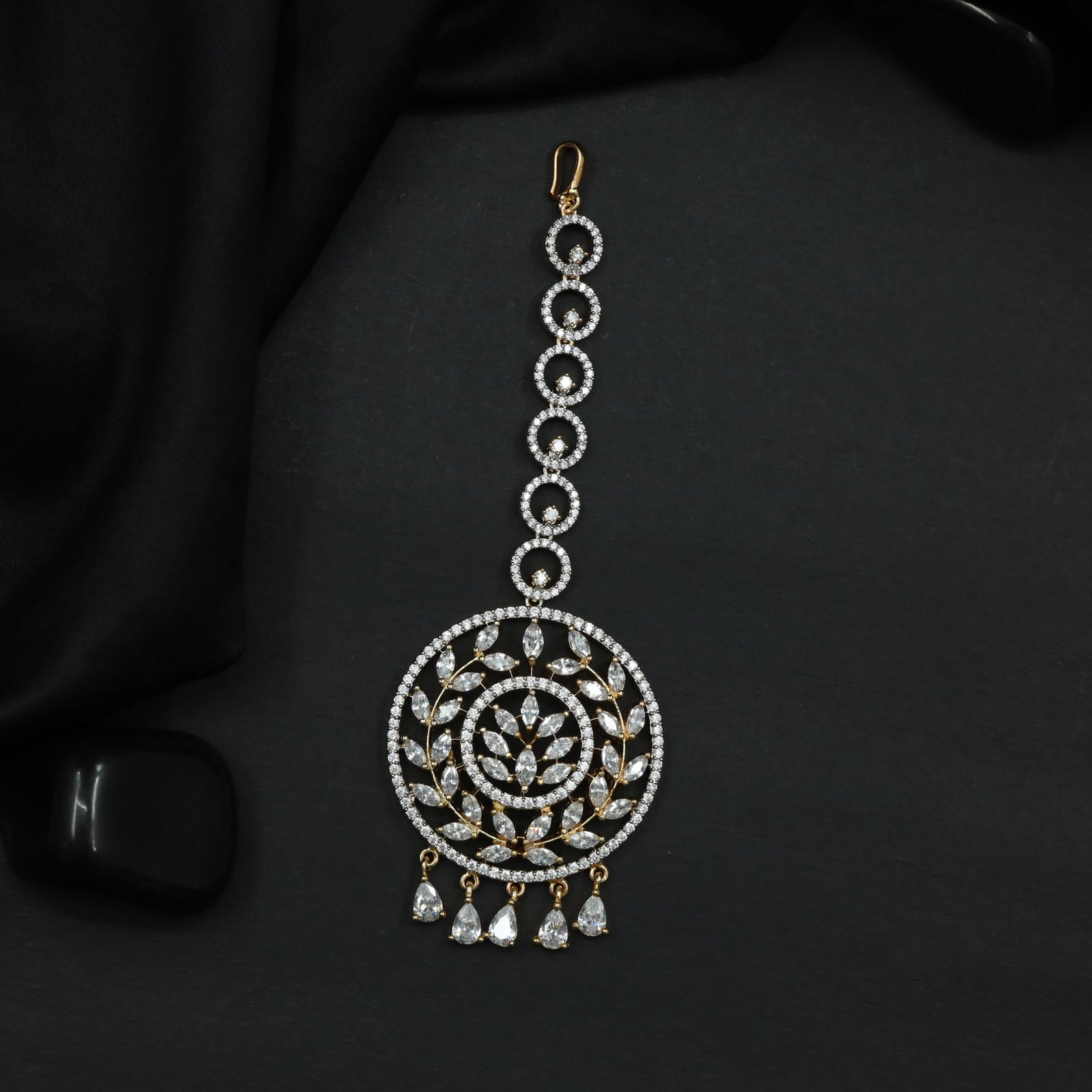 Tikka with Circular Floral Medallion and Drop Fringe