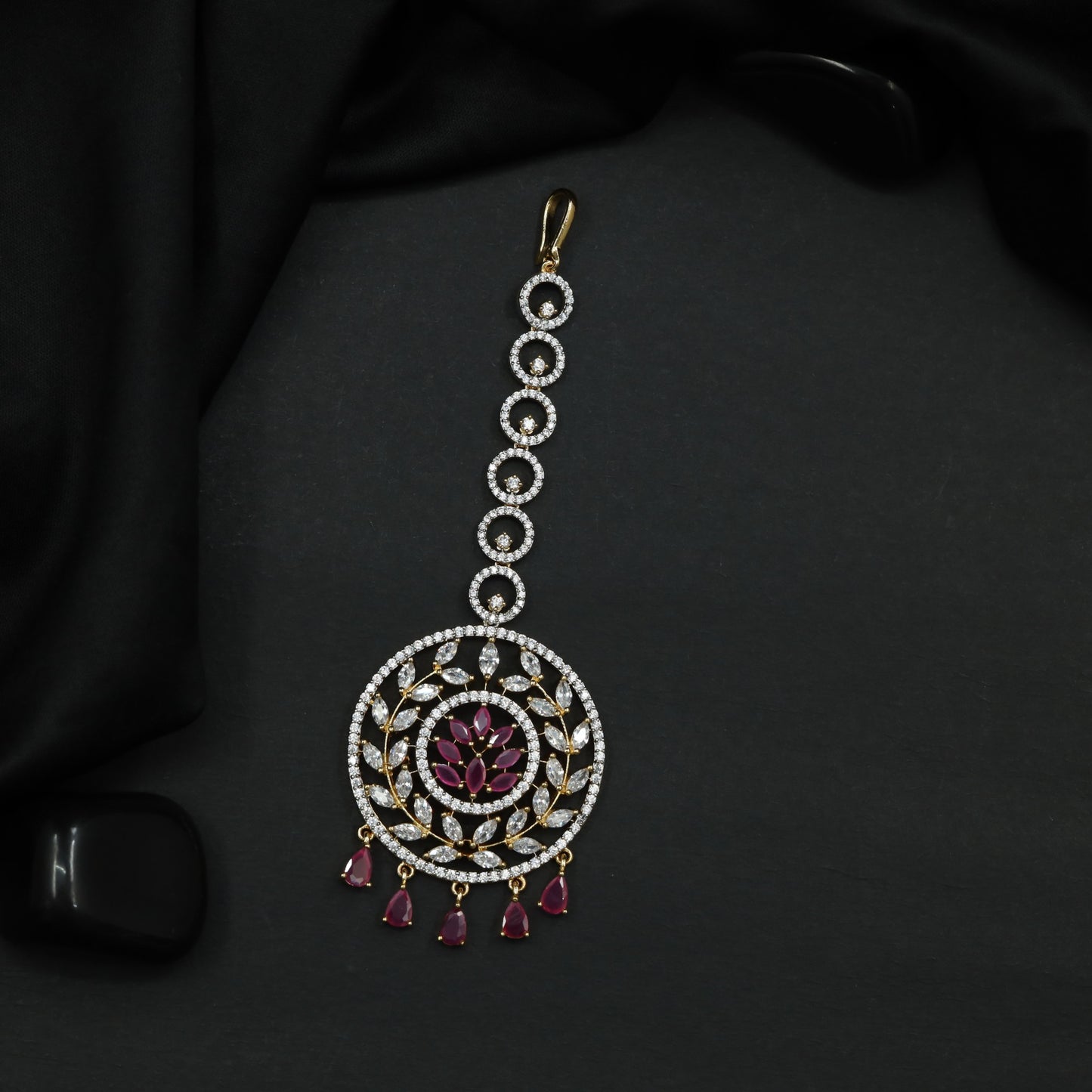 Tikka with Circular Floral Medallion and Drop Fringe