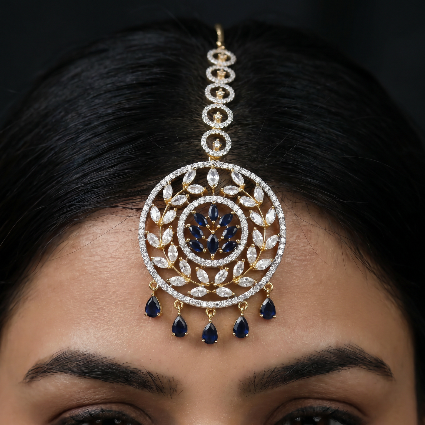 Tikka with Circular Floral Medallion and Drop Fringe