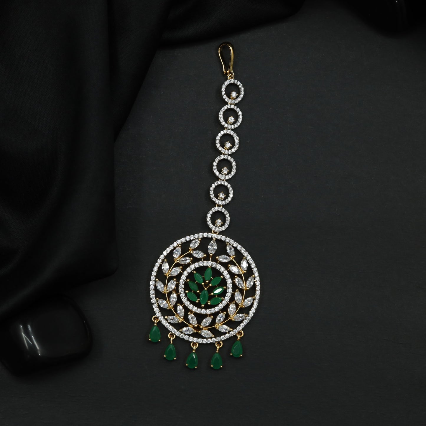 Tikka with Circular Floral Medallion and Drop Fringe