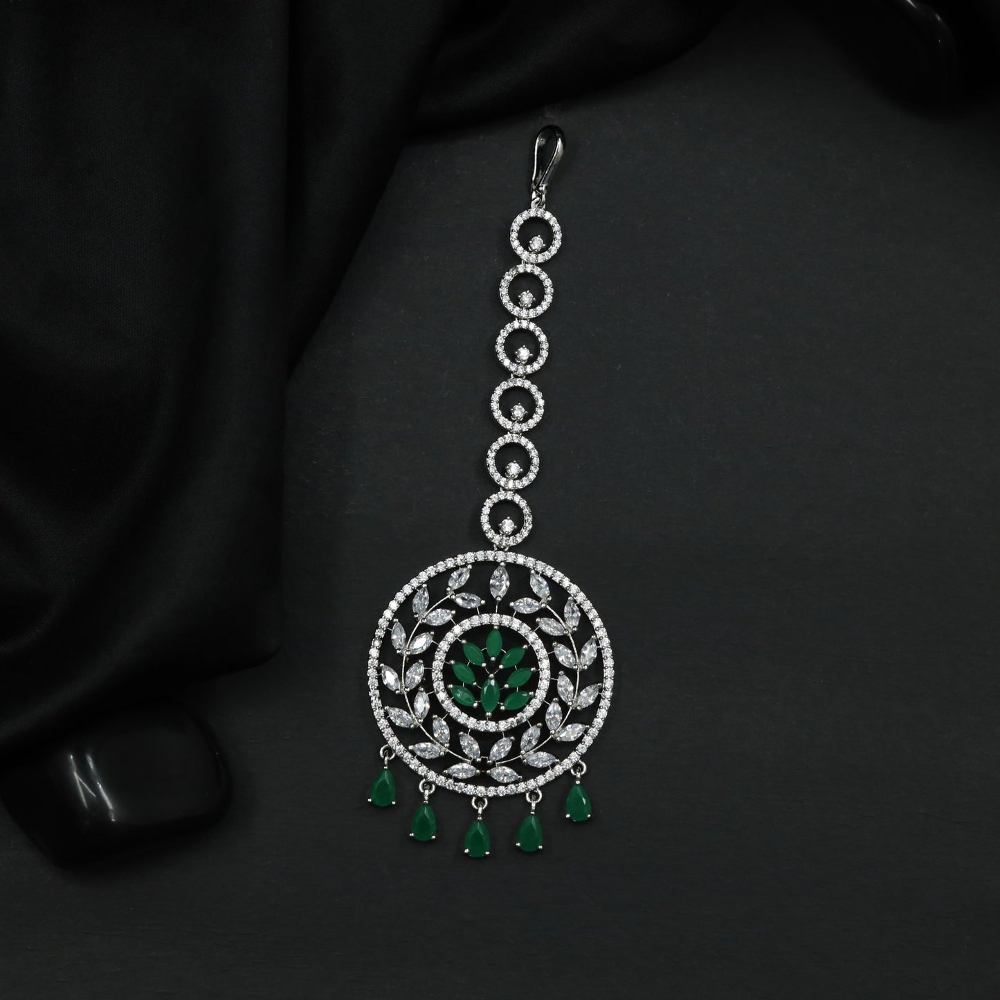 Tikka with Circular Floral Medallion and Drop Fringe