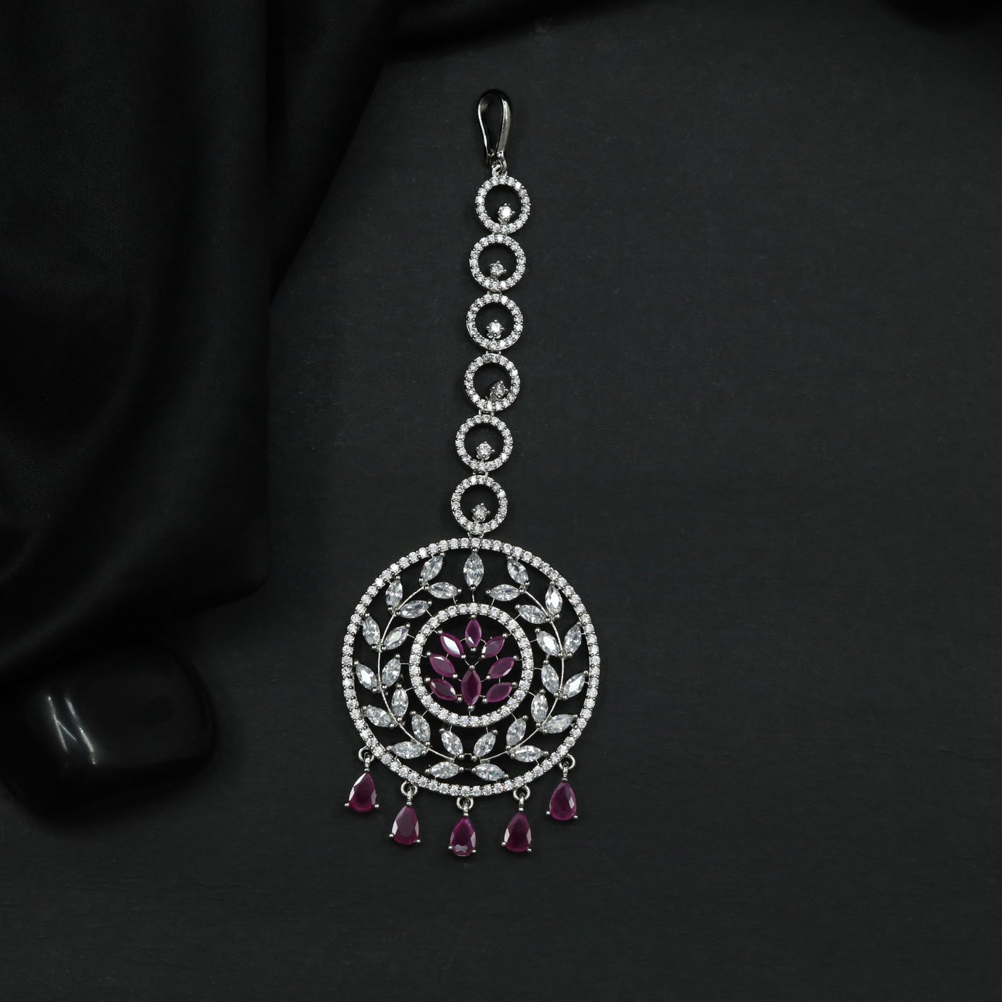 Tikka with Circular Floral Medallion and Drop Fringe
