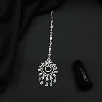 Contemporary Rhodium Tikka with Radiating Fringe Detailing