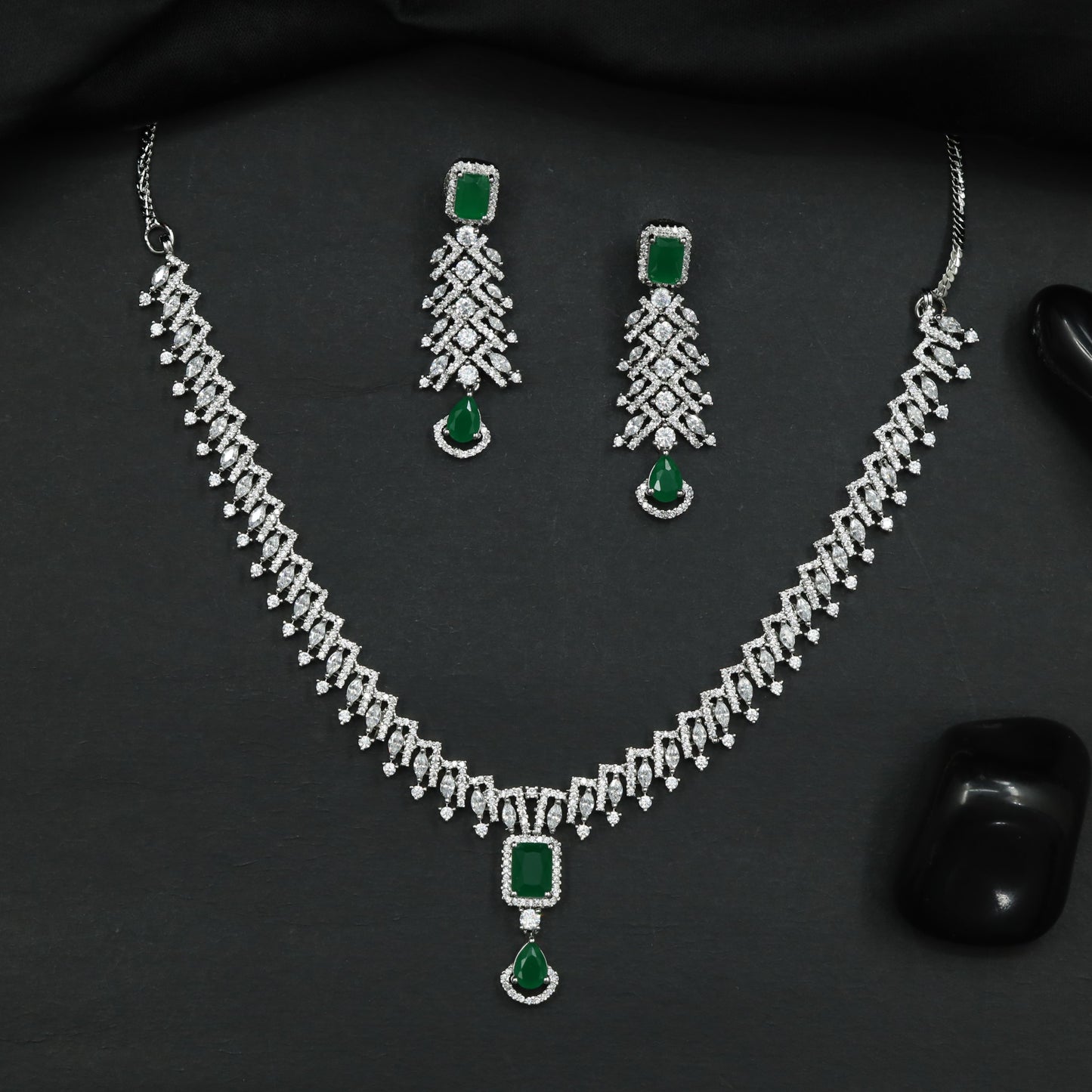 Contemporary Necklace with Angular Links and Pendant Accent