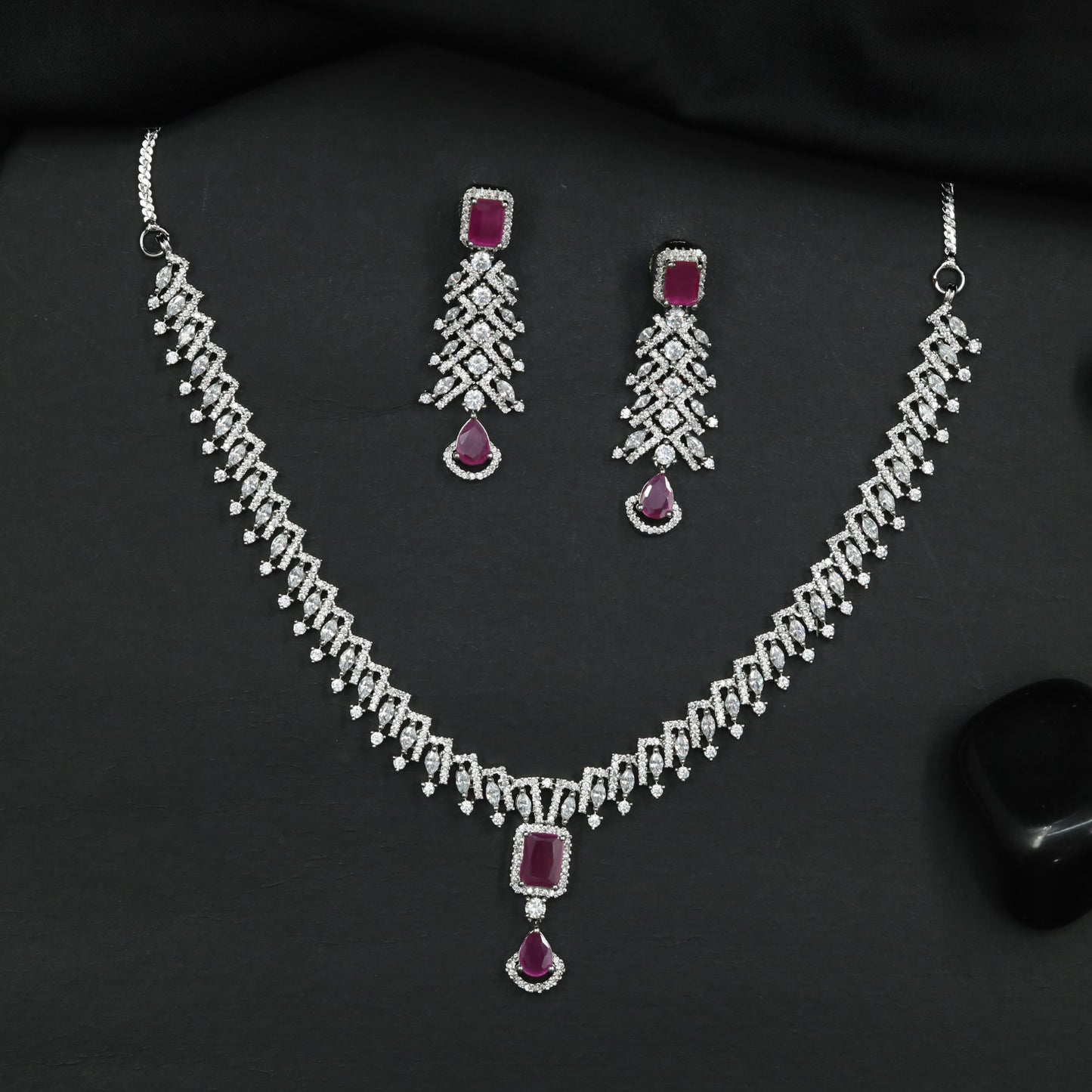 Contemporary Necklace with Angular Links and Pendant Accent