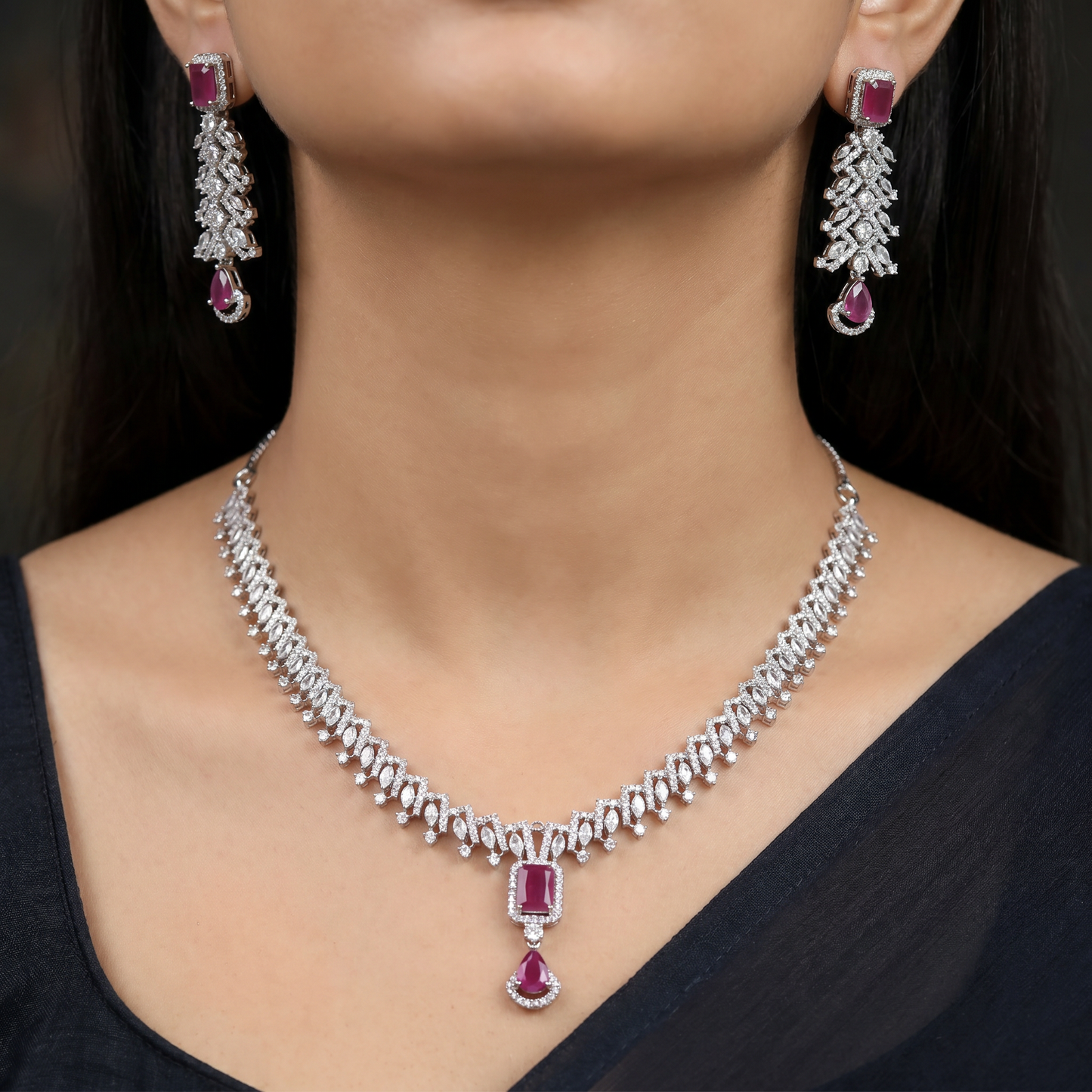 Contemporary Necklace with Angular Links and Pendant Accent