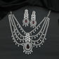 Rhodium Necklace with Layered Drape Pattern and Pendant Accent