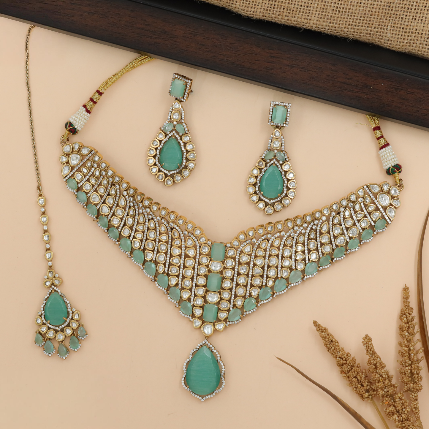 Premium Kundan choker set showcasing symmetrical gem framework