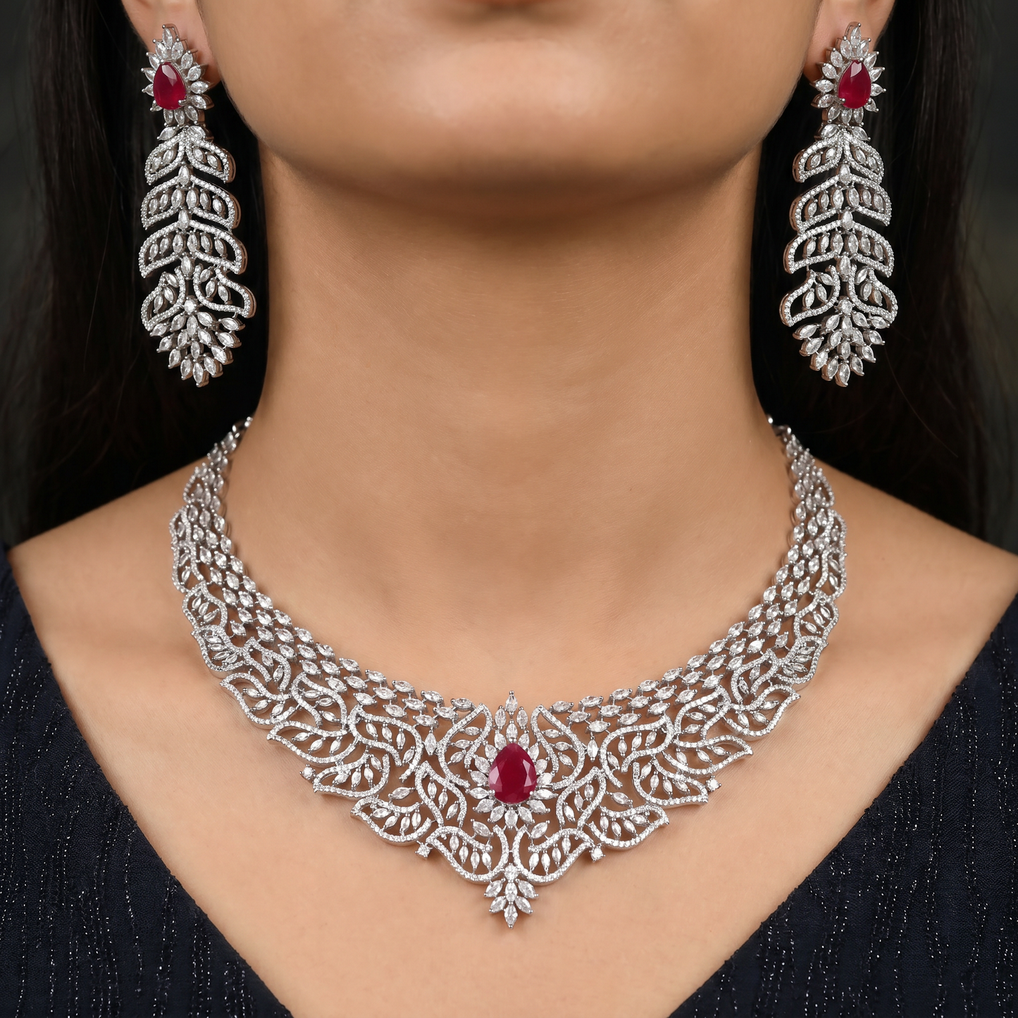 Botanical Inspired Necklace with Layered Openwork Design