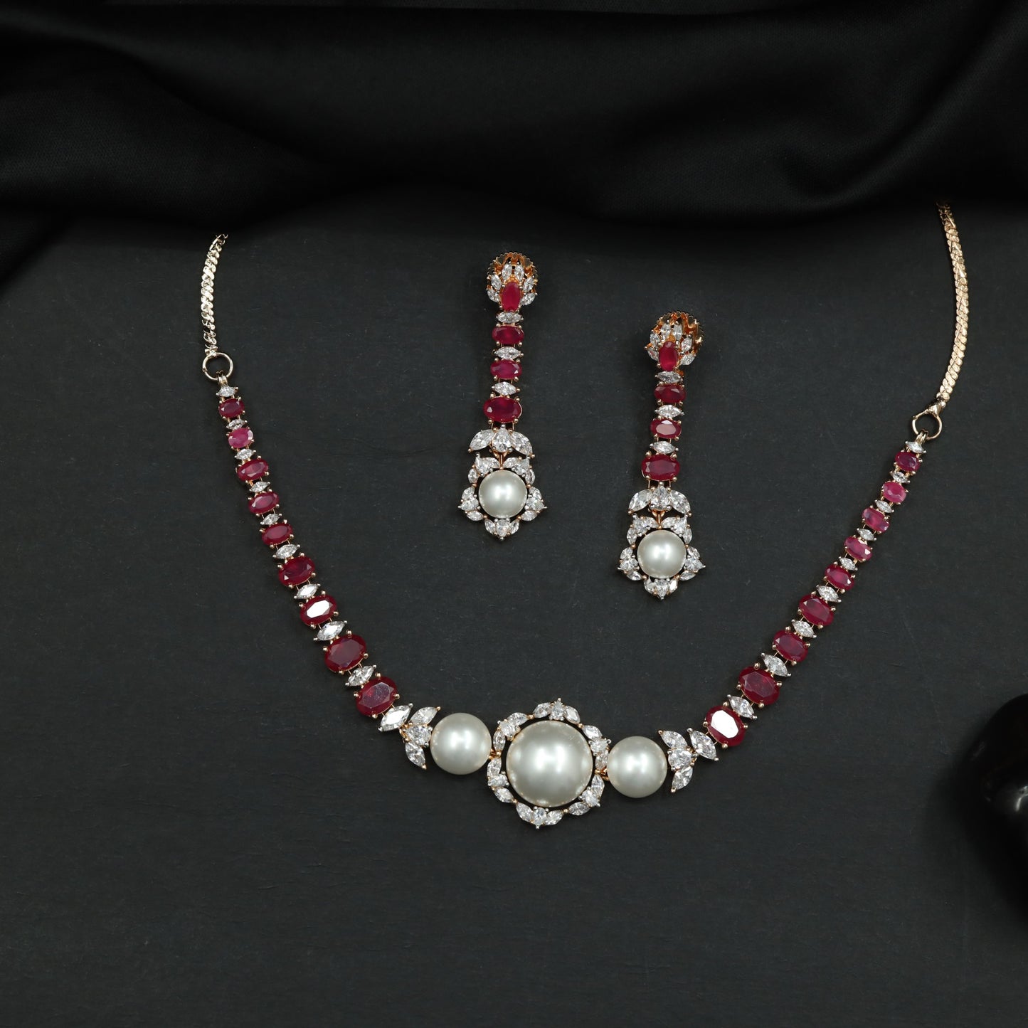 Necklace with Decorative Side Accents and Pearl Center Feature