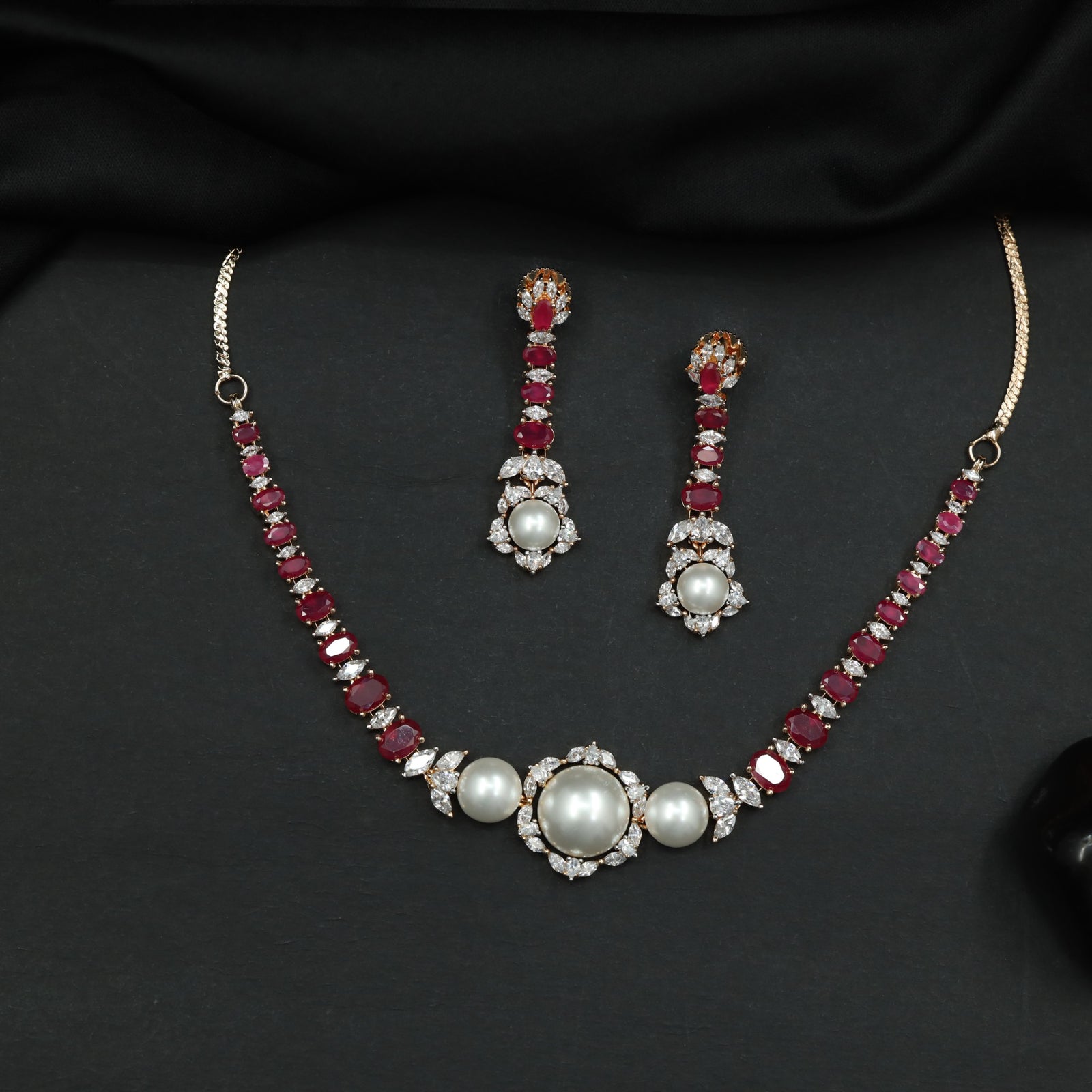 Necklace with Decorative Side Accents and Pearl Center Feature