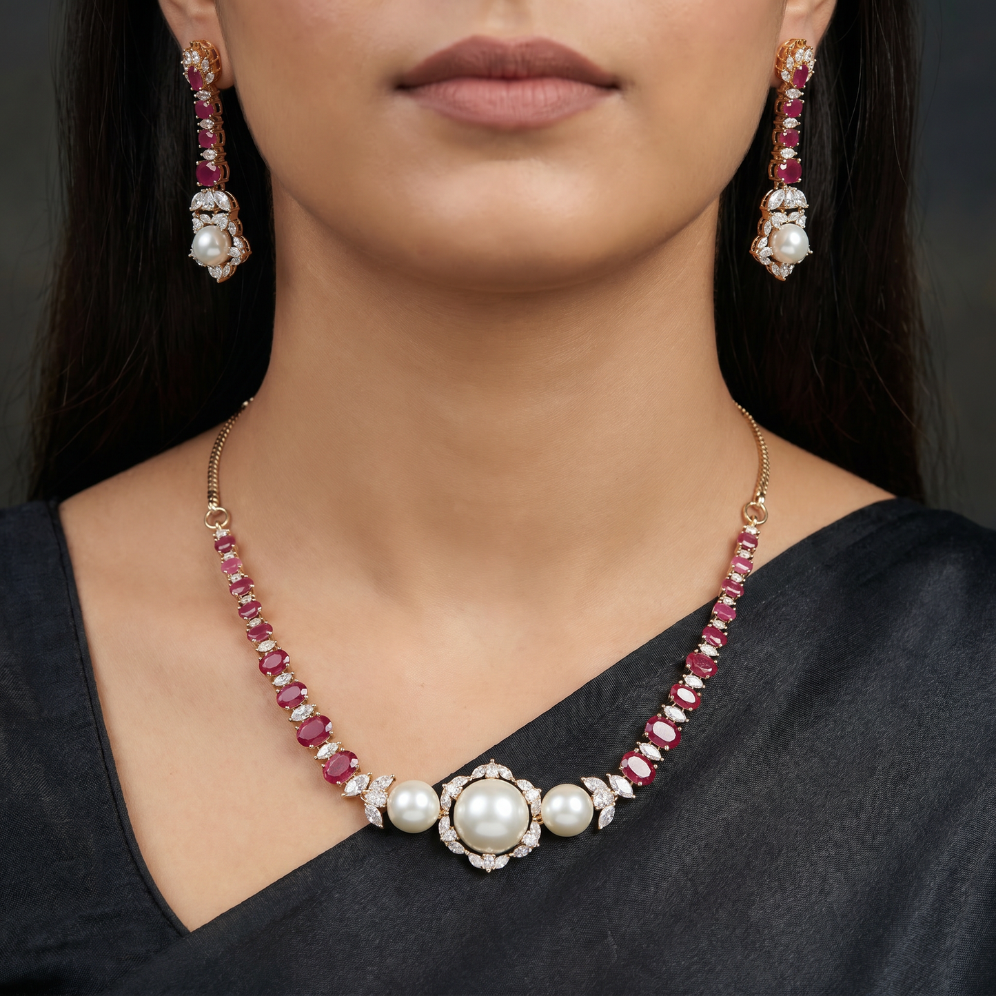 Necklace with Decorative Side Accents and Pearl Center Feature