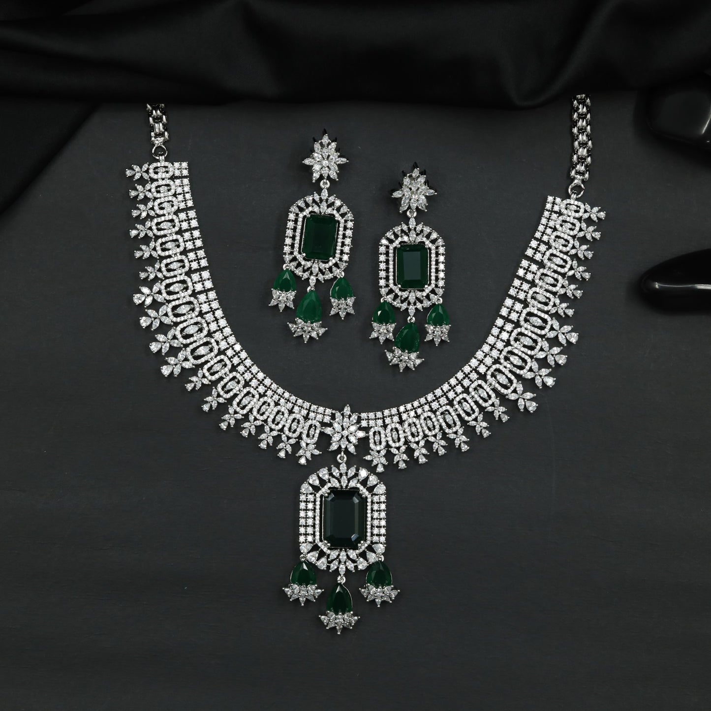 Necklace with Geometric Pendant and Floral Border Detailing