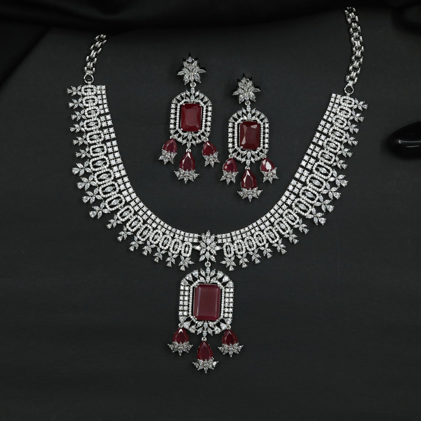 Necklace with Geometric Pendant and Floral Border Detailing