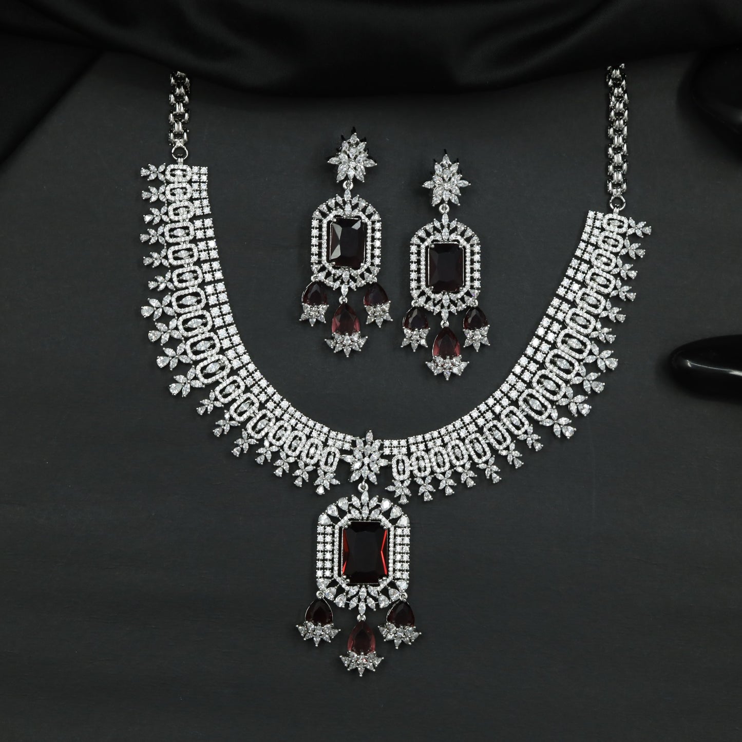 Necklace with Geometric Pendant and Floral Border Detailing