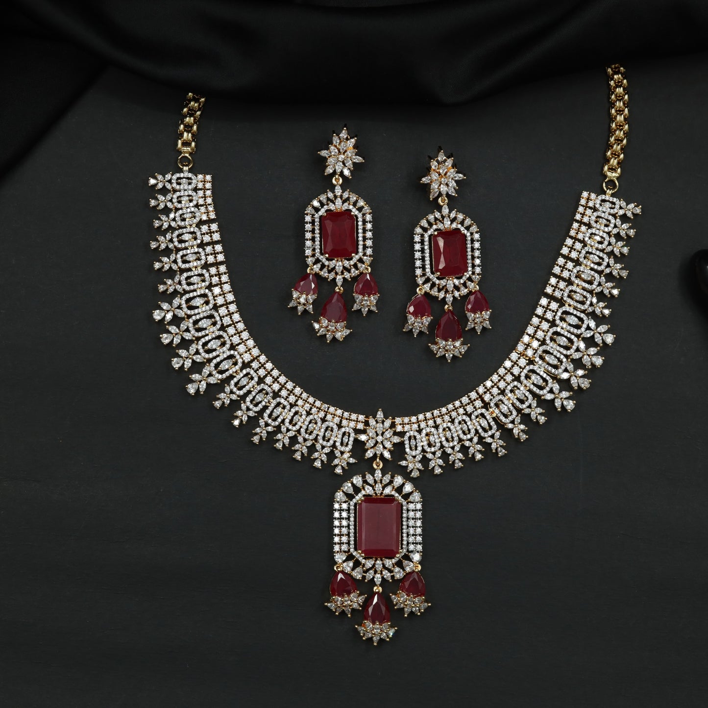 Necklace with Geometric Pendant and Floral Border Detailing