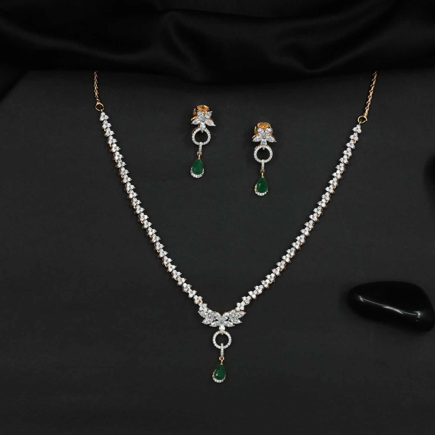 Floral Cluster Necklace with Decorative Center Drop Accent