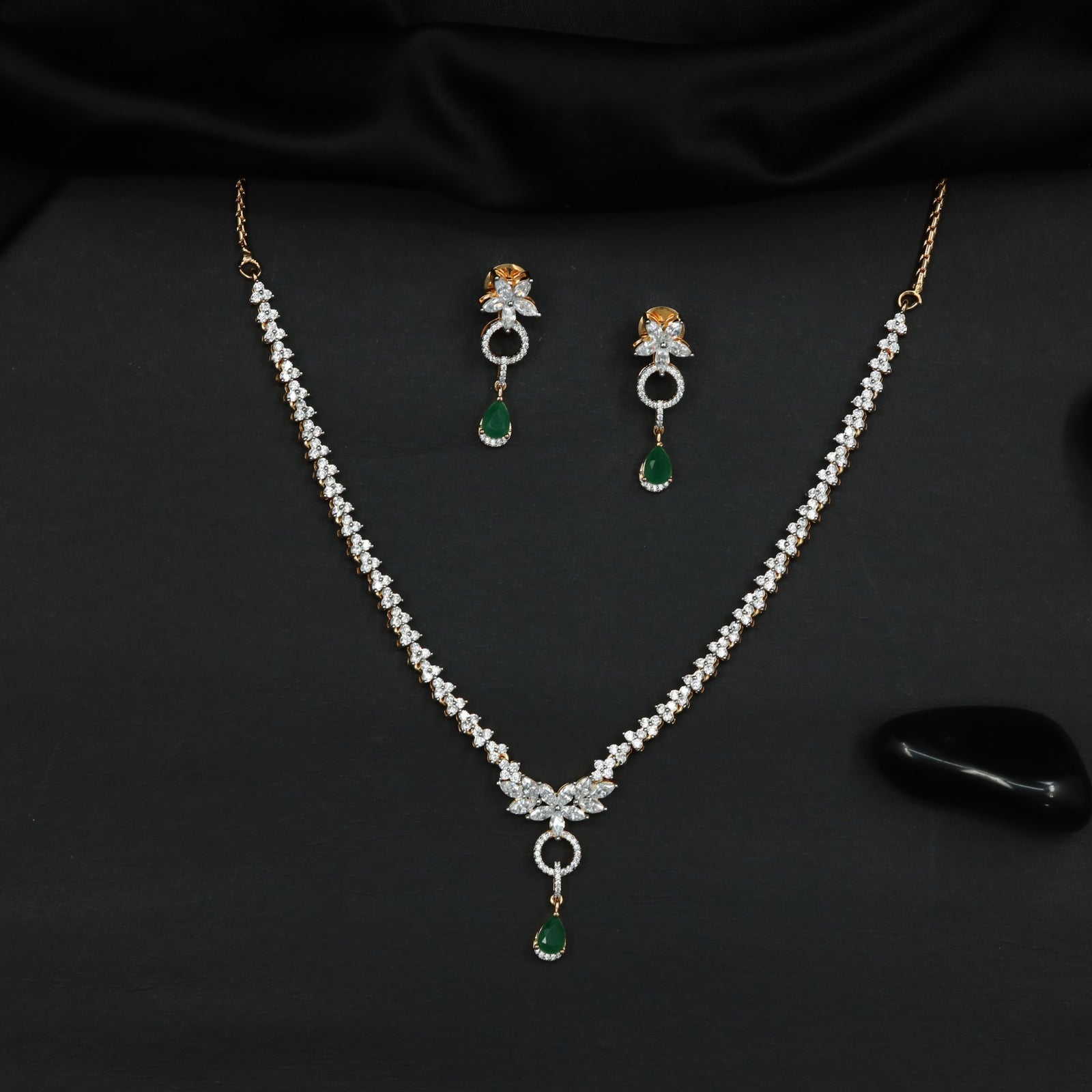 Floral Cluster Necklace with Decorative Center Drop Accent