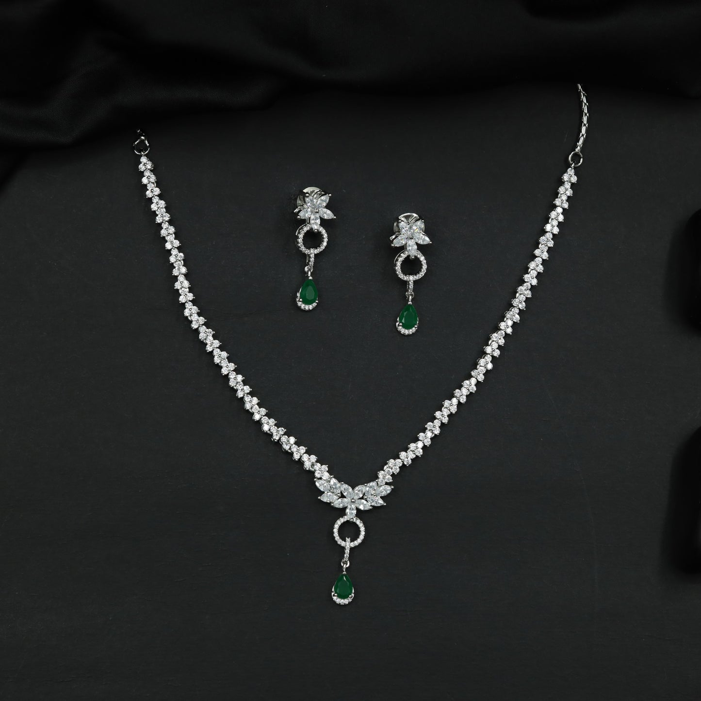 Floral Cluster Necklace with Decorative Center Drop Accent
