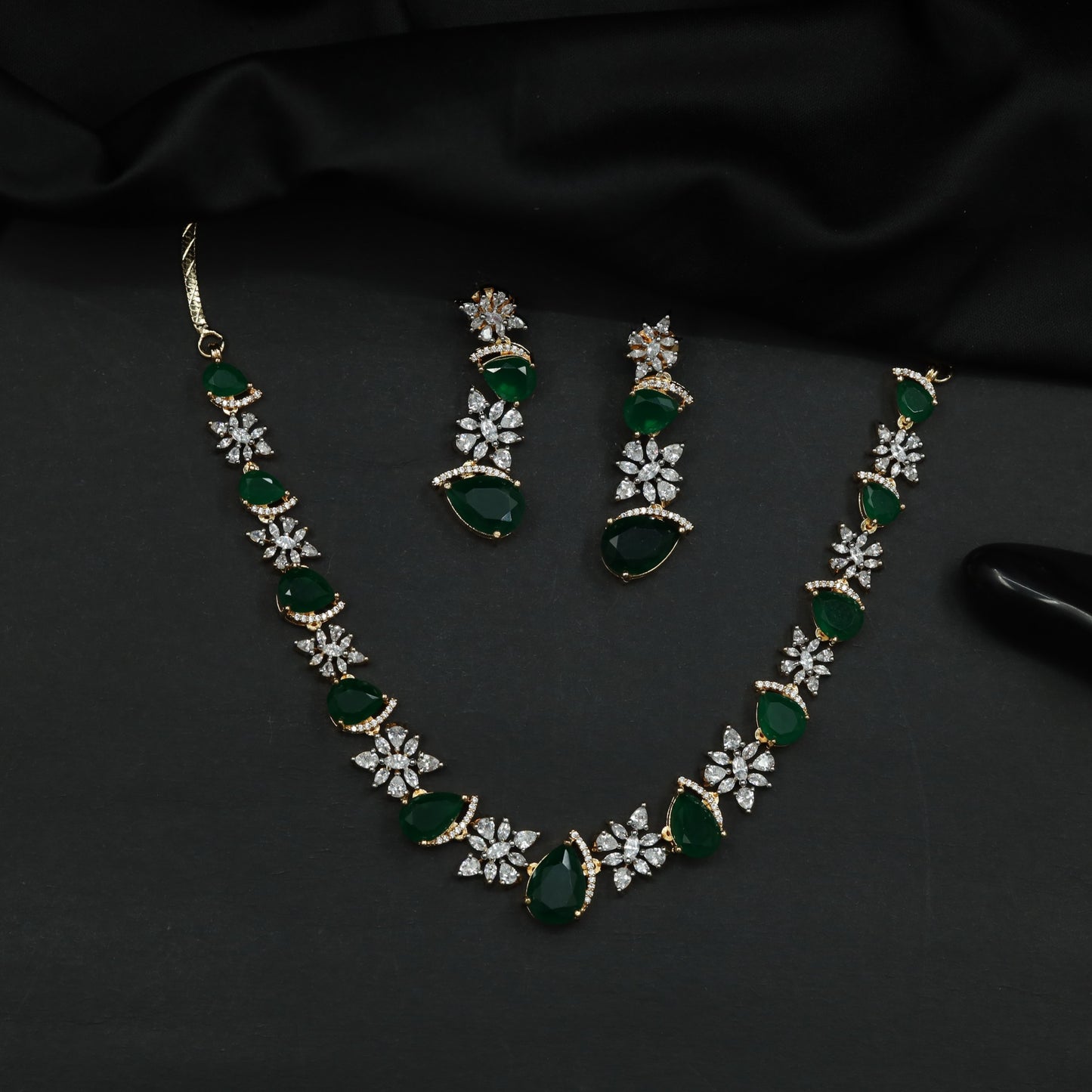 Necklace Featuring Alternating Floral Clusters and Pear Elements