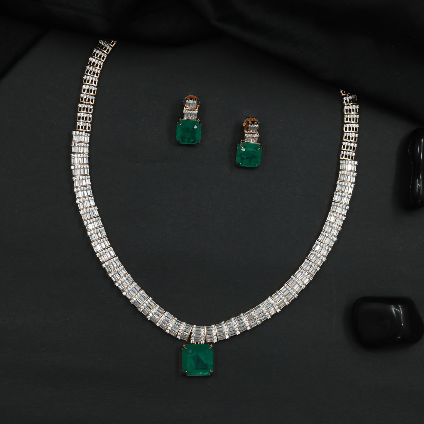 Statement Necklace with Baguette Links and Decorative Pendant