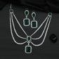 Rhodium Necklace Featuring Geometric Pendants and Triple Strand Construction