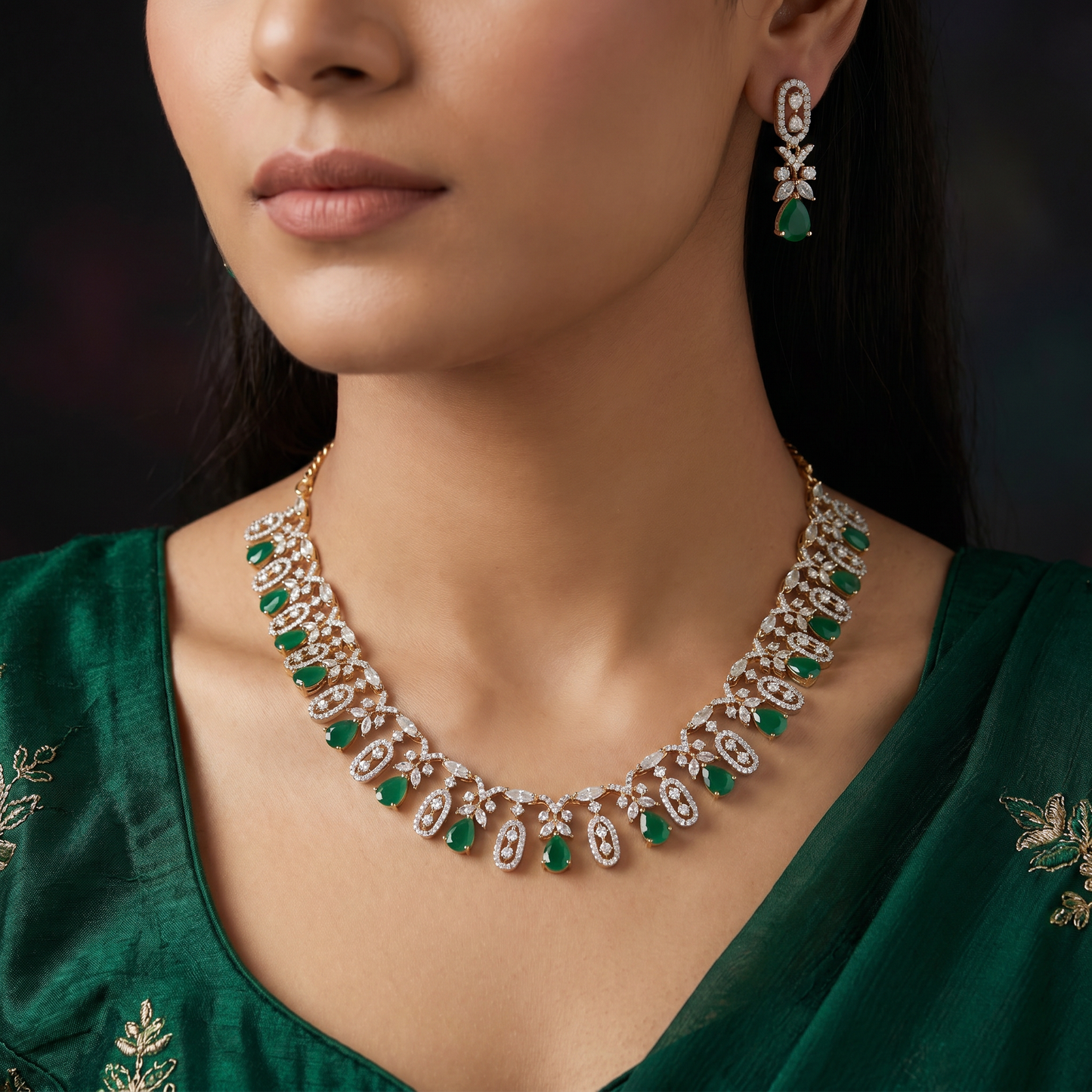 Necklace Featuring Flowing Floral Arrangement and Ornamental Elements
