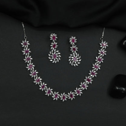 Rhodium Necklace with Continuous Floral Arrangement and Fine Detailing