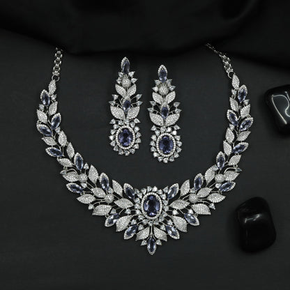 Rhodium Necklace with Leaf Vine Design and Floral Centrepiece