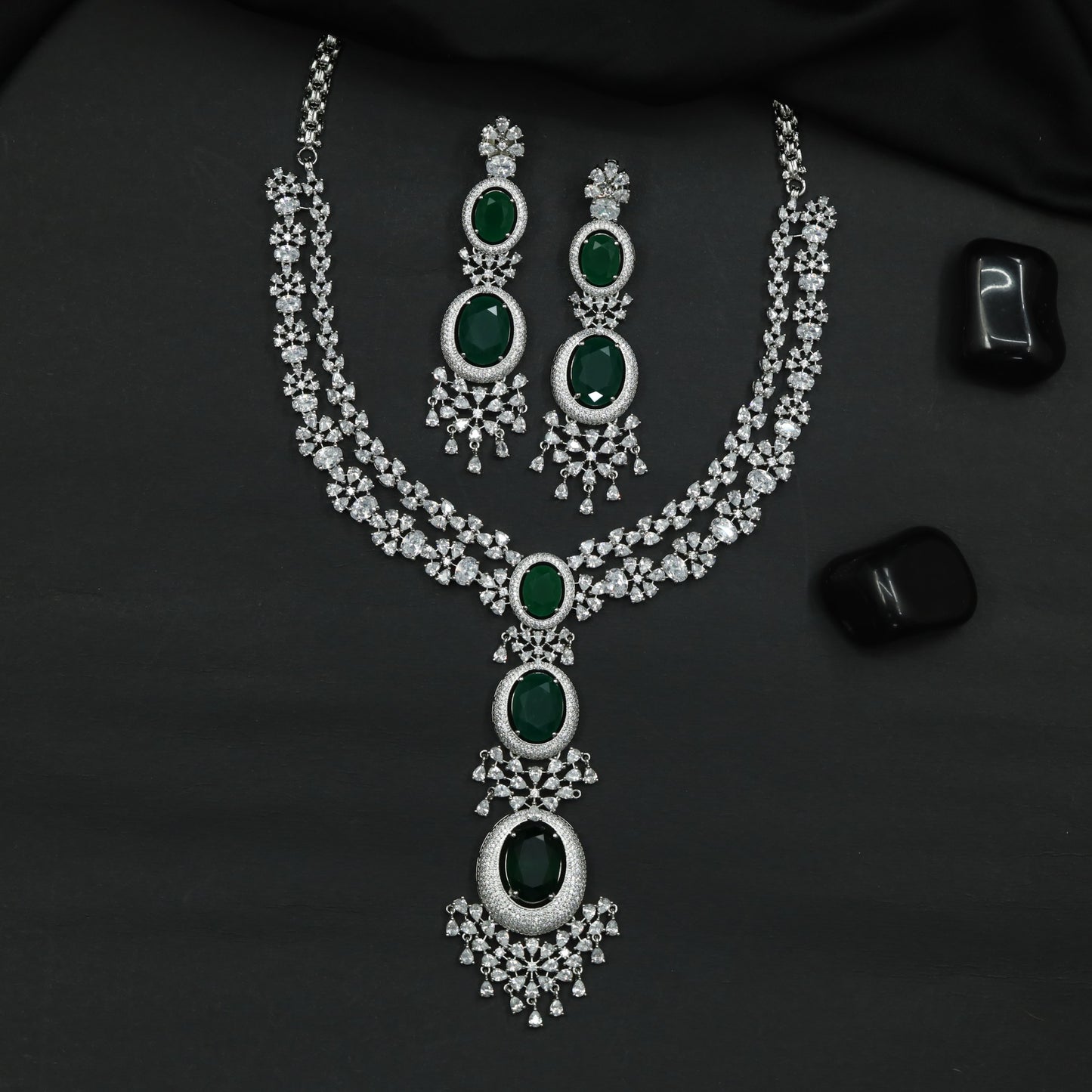 Elegant Rhodium Necklace with Floral Vine Arrangement and Pendant