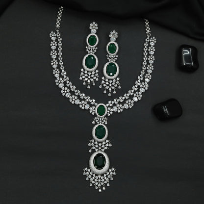 Elegant Rhodium Necklace with Floral Vine Arrangement and Pendant