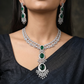 Elegant Rhodium Necklace with Floral Vine Arrangement and Pendant