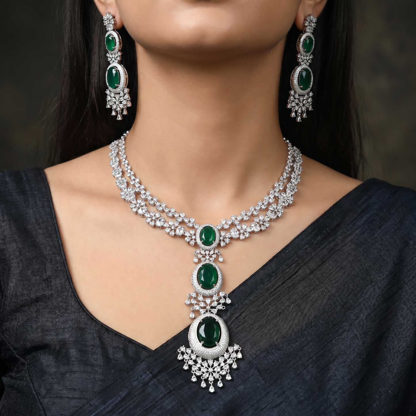 Elegant Rhodium Necklace with Floral Vine Arrangement and Pendant