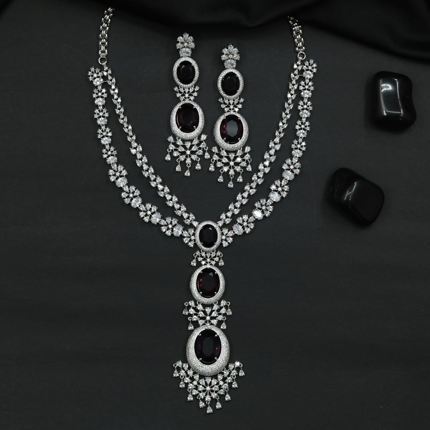 Elegant Rhodium Necklace with Floral Vine Arrangement and Pendant