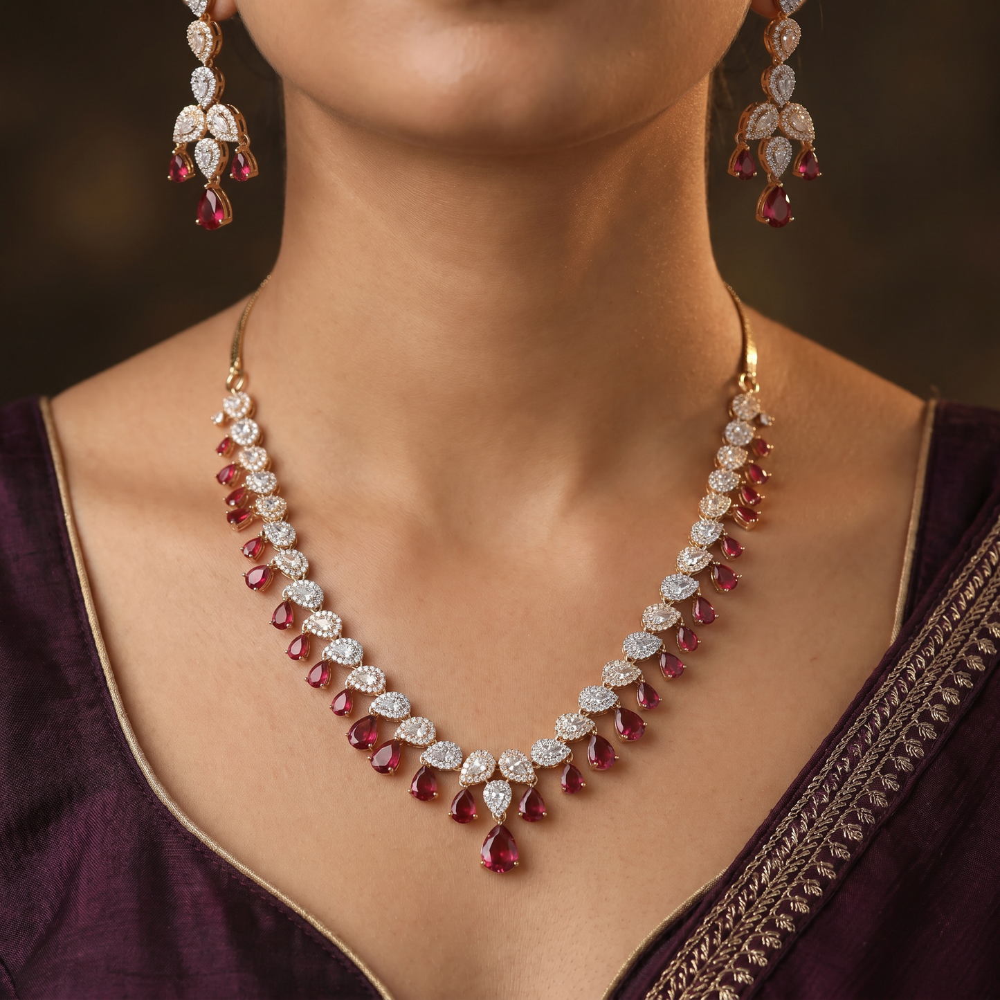 Leaf Pattern GJ Necklace with Graduated Composition
