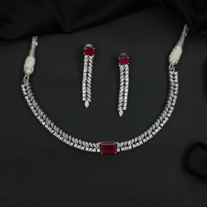 Rhodium Necklace with Leaf Link Design and Centre Accent