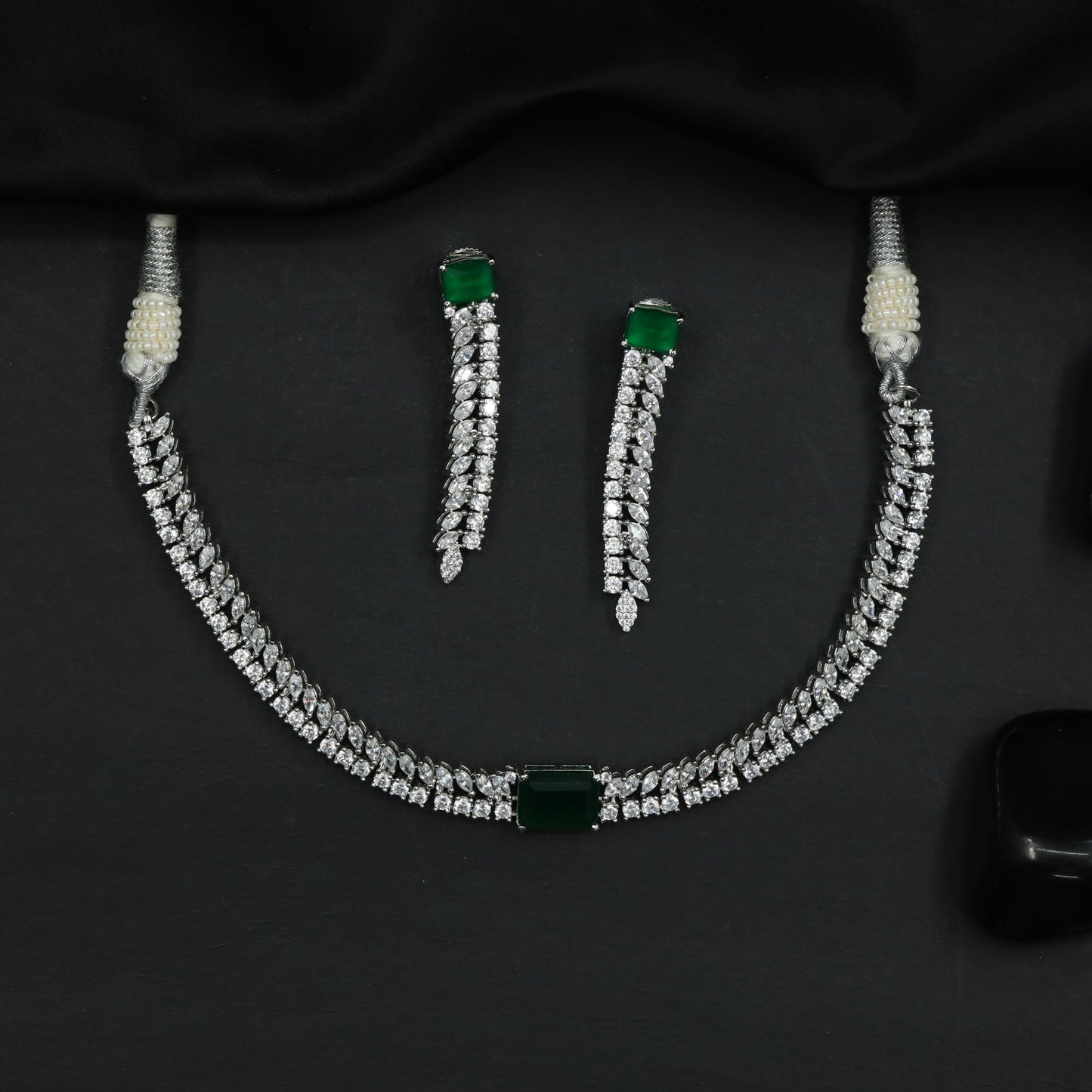 Rhodium Necklace with Leaf Link Design and Centre Accent