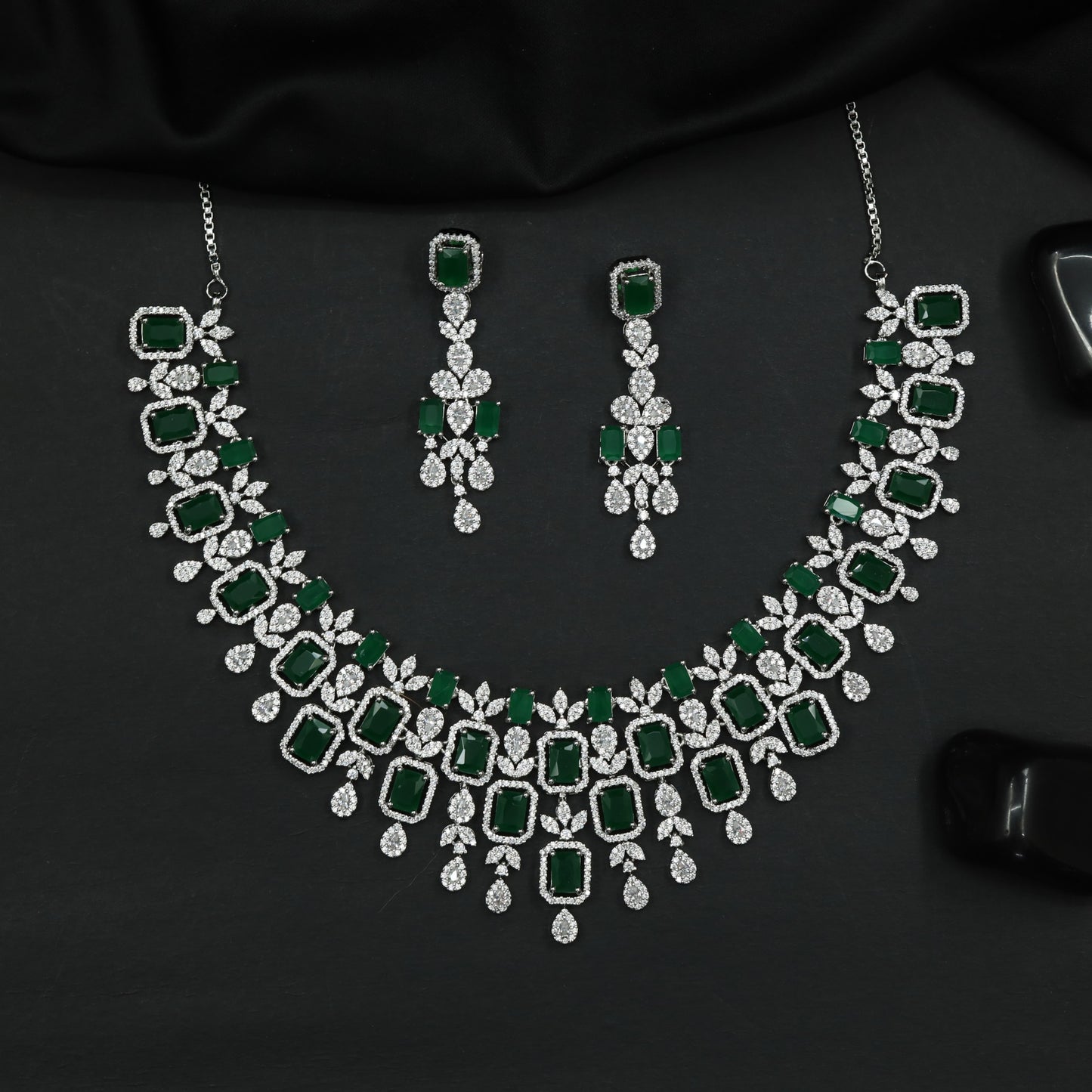 Rhodium Necklace with Decorative Floral Vine and Framed Elements