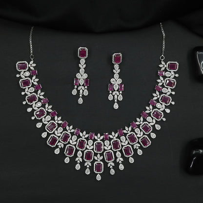Rhodium Necklace with Decorative Floral Vine and Framed Elements