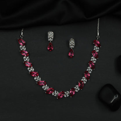 Rhodium Necklace Set with Leaf Links and Floral Clusters