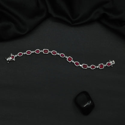 Rhodium Bracelet with Framed Cushion Links and Leaf Details