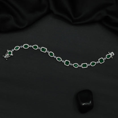 Rhodium Bracelet with Framed Cushion Links and Leaf Details
